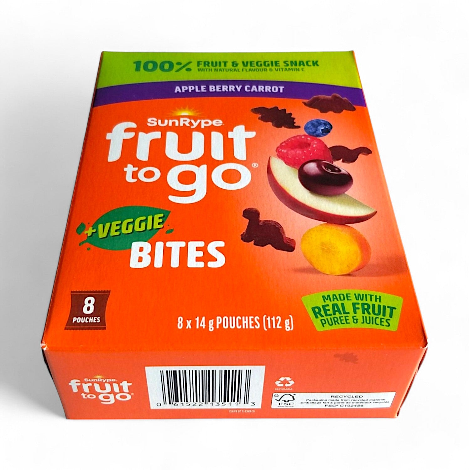 SunRype Fruit to Go + Veggie Bites, Apple Berry Carrot – 8 Pouches x 14g (112g/4 oz) - Bottom Of Box